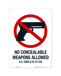 South Carolina No Concealable Weapons Allowed Sign