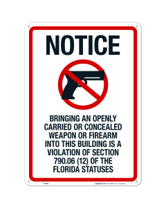 Florida Bringing An Openly Carried Or Concealed Weapon Into This Building Is A Violation Sign