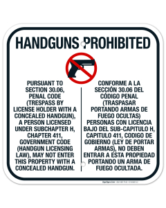 Handguns Prohibited for Concealed Carry Regulations Bilingual Sign