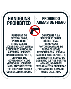 Concealed Handguns Prohibited Regulations Bilingual Sign