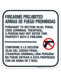 Enter Property With Firearm Prohibited Criminal Trespass Bilingual Sign