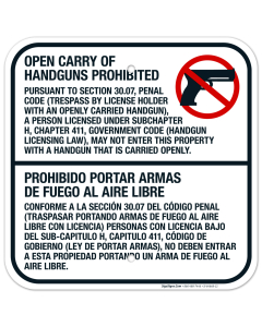 Open Carry of Handguns Prohibited Bilingual Sign