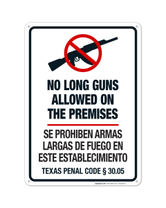 Texas No Long Guns Allowed On The Premises Bilingual Sign