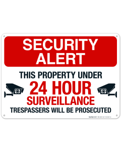 Security Alert This Property Under 24 Hour Surveillance Trespassers Sign, (SI-65467)