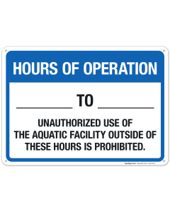Hours Of Operation Sign, Pool Sign