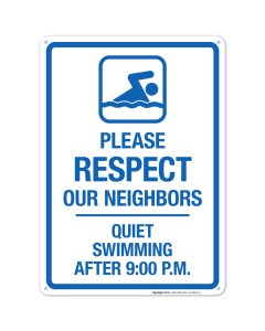 Quiet Swimming After 9 Sign, Pool Sign