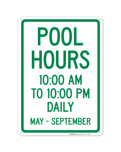 Pool Hours Sign, Pool Sign