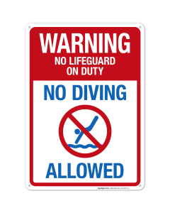 No Lifeguard On Duty No Diving Allowed Sign, Pool Sign