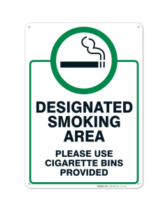 Designated Smoking Area Sign, Please Use Cigarette Bins Sign