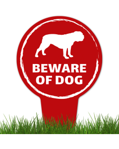 Beware Of Dog, Bulldog Silhouette With Stake Sign