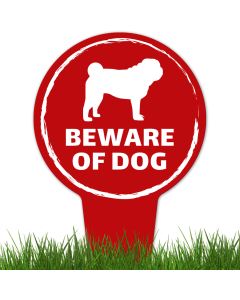 Beware Of Dog ,Pug Silhouette With Stake Sign