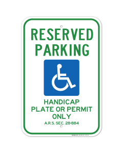 Arizona Reserved Handicap Parking Sign, Parking By Plate Or Permit Only, (SI-759)