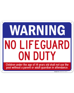 Swimming Pool Sign, Warning No Lifeguard On Duty Sign, Pool Sign