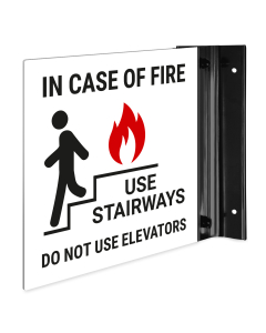 In Case of Fire Use Stairway Do Not Use Elevators Projecting Sign, Double Sided,