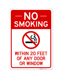 No Smoking Within 20 Feet Of Any Door Or Window Sign,