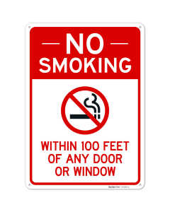 No Smoking Within 100 Feet Of Any Door Or Window Sign,