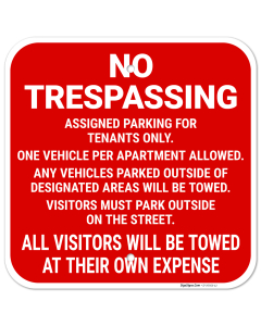 Assigned Parking For Tenants Only Violators Will Be Towed Away Sign,