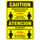 Social Distancing Sign, Social Distancing Sign, Bilingual English Spanish