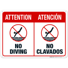 No Diving Pool Sign, Bilingual English Spanish