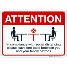 Social Distancing Restaurant Sign, Maintain 6 Foot Distance Sign