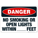 Danger No Smoking Or Open Lights Within Feet Sign, OSHA Danger Sign