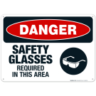 Safety Glasses Required In This Area Sign, OSHA Danger Sign