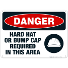 Hard Hat Or Bump Cap Required In This Area Sign, OSHA Danger Sign