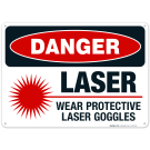 Laser Wear Protective Laser Goggles Sign, OSHA Danger Sign