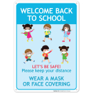 Back To School Social Distancing Poster Sign, Face Mask Social Distancing Sign