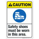 Safety Shoes Must Be Worn In This Area Sign, ANSI Caution Sign