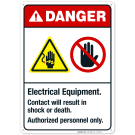 Electrical Equipment Contact Will Result In Shock Or Death Sign, ANSI Danger Sign
