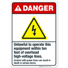 Unlawful To Operate This Equipment Within Ten Feet Sign, ANSI Danger Sign