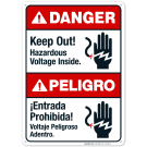 Keep Out Hazardous Voltage Inside Bilingual Sign, ANSI Danger Sign