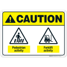 Pedestrian Activity Forklift Activity Sign, ANSI Caution Sign