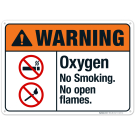Oxygen No Smoking No Open Flames Sign, ANSI Warning Sign