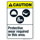 Protective Wear Required In This Area Sign, ANSI Caution Sign
