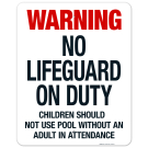 Kansas Warning No Lifeguard On Duty Sign, Complies With State Of Kansas Pool Safety Code, (SI-62063)