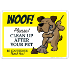 Woof Please Clean Up After Your Pet Be Courteous With Dog Cleaning Poop Graphic Sign