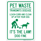 Pet Waste Leash Curb and Clean Up After Your Dog It's the Law $100 Fine