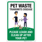 Pet Waste Please Leash And Clean Up After Your Pet With Graphic Sign
