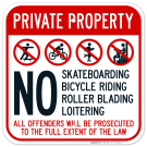 No Skateboarding Bicycle Riding Rollerblading Loitering Offenders Will Be Prosecuted Sign