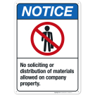 No Solicitation Or Distribution Of Materials Allowed On Company Property Sign