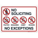 No Soliciting No Politics Magazines Candy Religion No Exceptions Sign