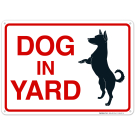 Dog in Yard With Graphic Sign