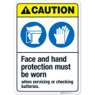 Face And Hand Protection Must Be Worn When Servicing Or Checking Batteries ANSI Sign