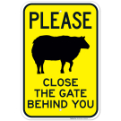Please Close The Gate Behind You With Sheep And Lamb Symbol Sign
