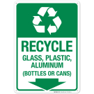 Recycle Glass Plastic Aluminum With Down Arrow Sign