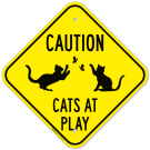 Caution Cats At Play With Graphic Sign