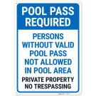 Pool Pass Required Persons Without Valid Pool Pass Not Allowed In Pool Area Sign,