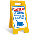 Danger No Swimming Pool Being Cleaned By An Automated Electrical Device Folding Floor Sign,